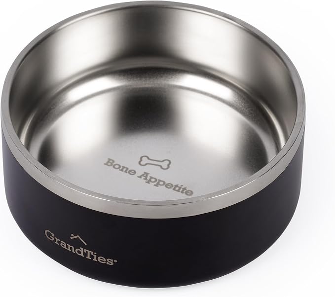 GrandTies Stainless Steel Engraved Pet Bowl | Reusable BPA-Free Insulated Pet Bowls | Large Heavy Duty Non Skid Spill Proof Dog Bowl | Outdoor Dog Water Bowl (18oz, Midnight Black)