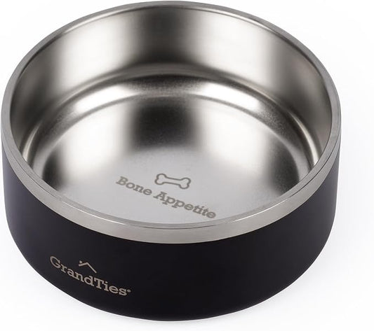 GrandTies Stainless Steel Engraved Pet Bowl | Reusable BPA-Free Insulated Pet Bowls | Large Heavy Duty Non Skid Spill Proof Dog Bowl | Outdoor Dog Water Bowl (18oz, Midnight Black)