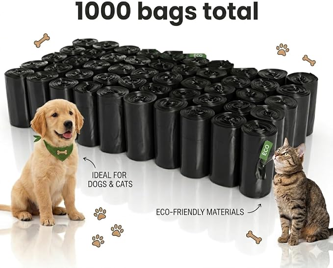 EZ 1000 Pet Dog Waste Poop Bags Black 9"x12" Pickup Waste Disposal Bags
