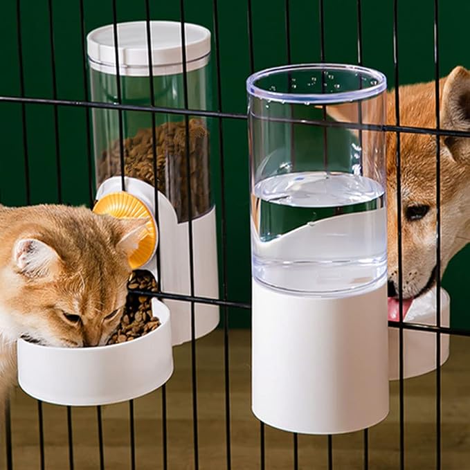 2 PCS Pet Dog Cat Hanging Automatic Feeders Drinking Bowls 40oz,Auto Gravity Feeder and Water Set,Cage Pet Feeding Bowls Dispenser for Puppy, Rabbit Hamsters Chinchilla Hedgehog Ferret (White)