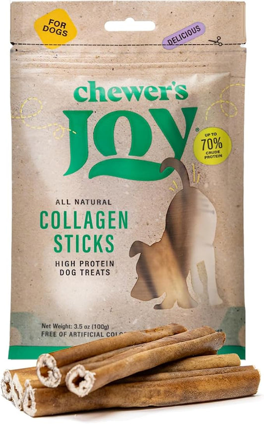 Chewer´S Joy - Treats - Collagen Sticks 5-6" (5 Count) - Beef Collagen Chews for Dogs - Single Ingredient Long-Lasting Chews - High Protein - Made with Beef Hide Collagen – Digestible and Safe