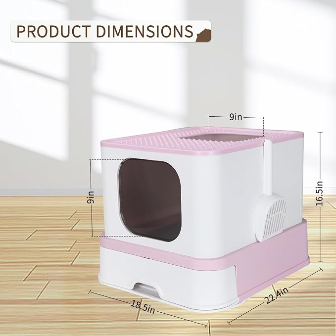 RIZZARI Stainless Steel Cat Box: Large Size for Cats Up to 45 lbs - Pink Covered Odor Control Enclosure with Easy Cleaning - Teflon Non-Stick Coating - Anti-Splash for Multi-Cat Homes & Apartments