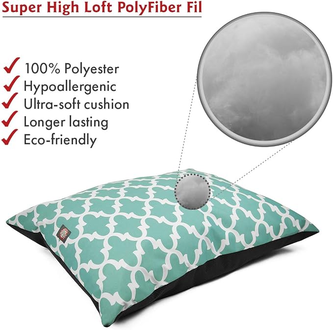 Majestic Pet Rectangle Large Dog Bed - Washable Non Slip Comfy - Super Value Pillow - Dog Kennel Bed for Sleeping - 46 x 35 Inch - Trellis Teal