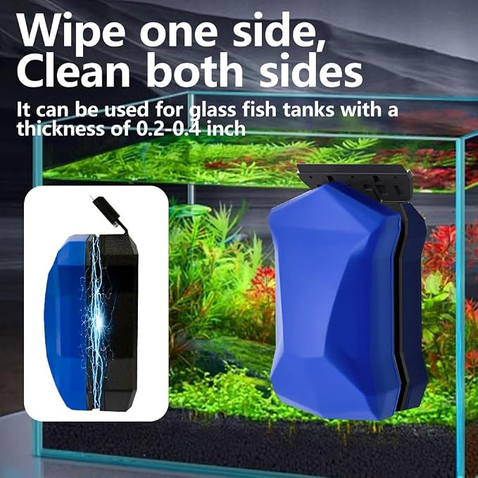 Magnetic Fish Tank Glass Cleaner, Dual-Blades Algae Scraper Glass Cleaner Scrubber with 2 Detachable Scrapers, Double Side Floating Magnetic Brush for 0.4-0.6 Inch Thick Glass Aquariums Tank, Size M