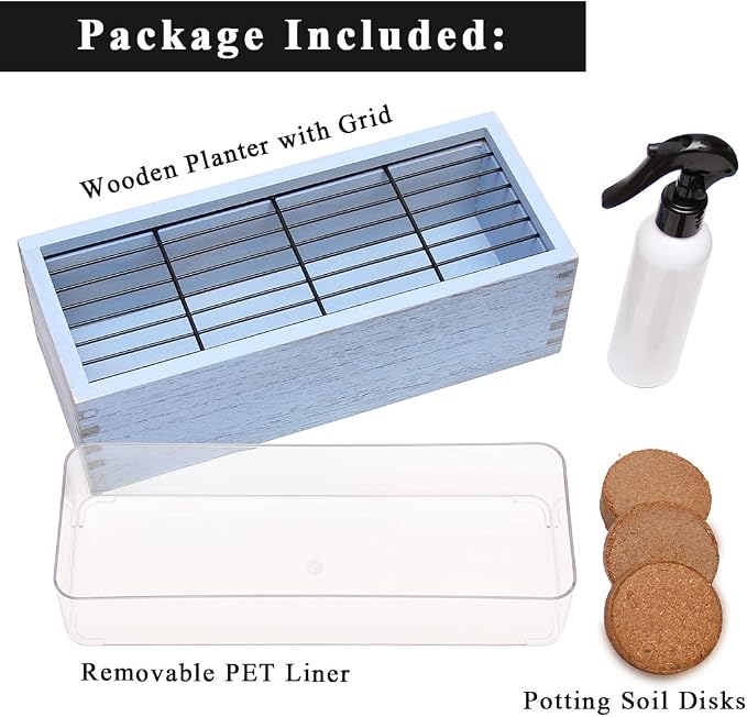 Wooden Cat Grass Planter (no Seeds Included) Anti Digging Design | with Potting Soil Disks, Anti-Digging Grid and Removable Plastic Liner, Wheat Grass Growing Pot for Indoor Cats Rabbits Pets