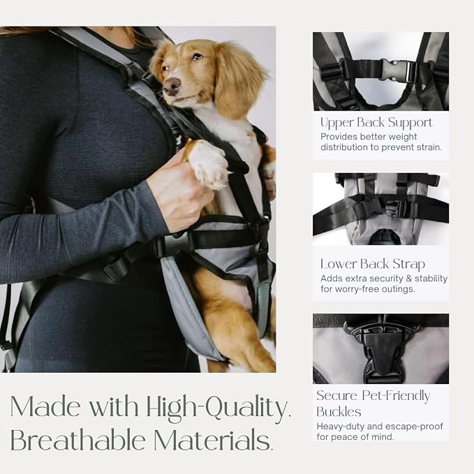 Dog Carrier Backpack for Small and Medium Dogs, Hands-Free Front Chest Carrier, Escape-Proof, Breathable, Adjustable Straps for Comfortable Travel and Hiking | My Modern Pet