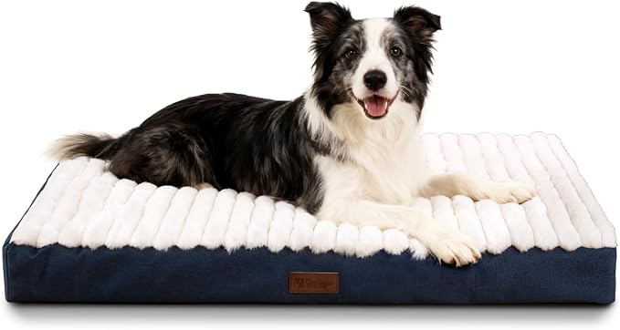 Orthopedic Dog Bed for Large Breeds Up to 50 Lbs, High-Density Egg Crate Foam, Plush Surface, Machine Washable Removable Cover, Non-Slip Bottom, Blue 35"X22"X3"