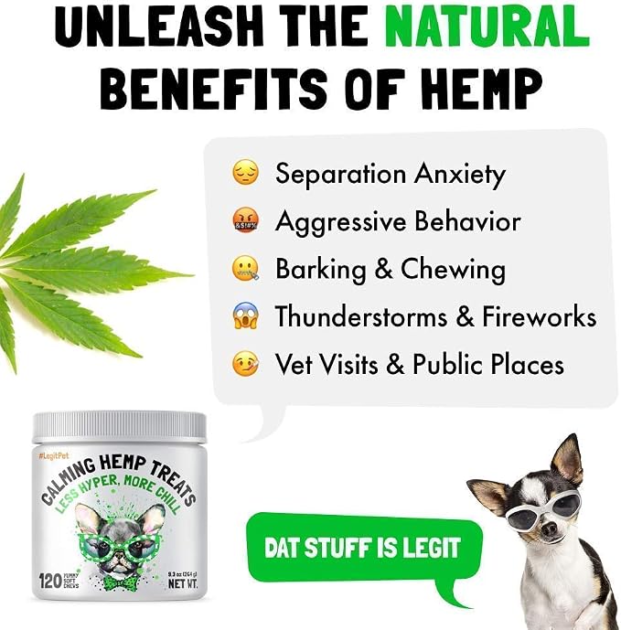 LEGITPET Calming Hemp Treats for Dogs 120 Soft Chews and Dog Paw Balm Wax Soother & Moisturizer Cream with Natural Food-Grade Coconut Oil, Organic Shea Butter & Beeswax 2 oz Bundle