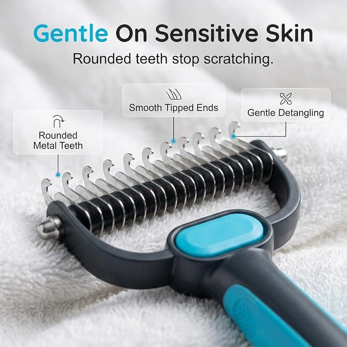 Double-Sided Pet Grooming Rake, Extra Wide Deshedding Tool for Long Hair Dogs & Cats, 2-in-1 Undercoat Rake with Stainless Steel Teeth, Pet Comb for Loose Hair (Large)