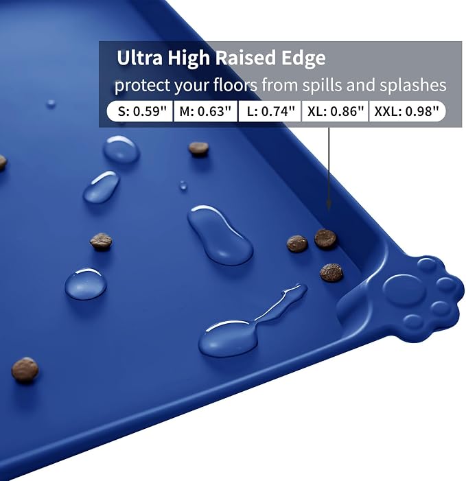 Reopet Silicone Pet Feeding Mat - Waterproof & Non-Slip Dog Cat Placemat | High Raised Edges Prevent Food & Water Spills to Protect Floors, Easy to Clean, Fit for Dog Cat Bowls