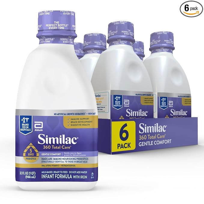 Similac 360 Total Care Gentle Comfort Baby Formula, Easy-to-Digest Formula, Has 5 HMO Prebiotics, Ready-to-Feed Infant Formula, 32-fl-oz Bottle, Pack of 6