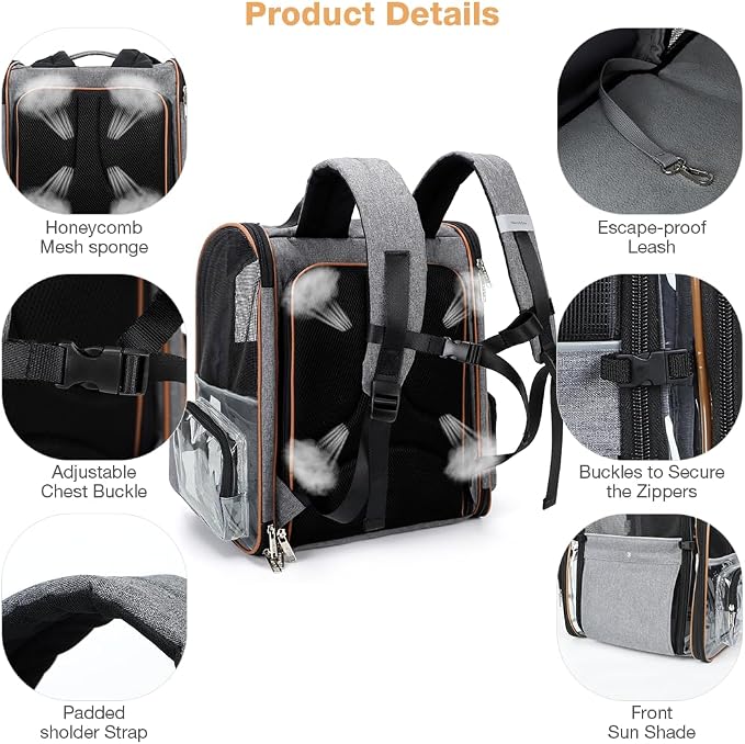 Clear Pet Backpack Expandable Cat Backpack Carrier Pet Carrier Backpack for Small Medium Dogs Cats fit up to 18lbs