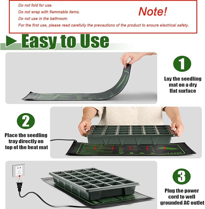 2 Pack Seedling Heat Mat with Thermostat Controller & Timer for Plants Seed Starting, Temp-Adjustable Waterproof 10"x 20" Warming Mat for Seed Germination, Indoor Growing, Hydroponic, Greenhouse