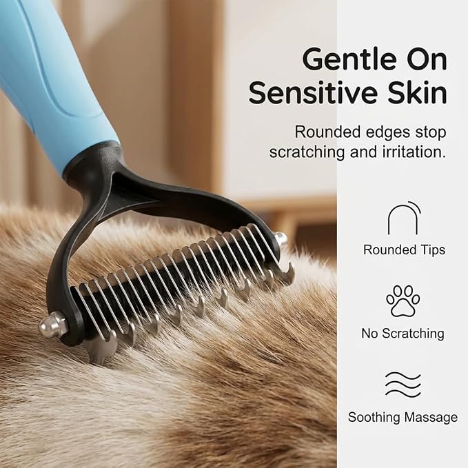 2-in-1 Dematting Comb for Dogs Cats, Double-Sided Undercoat Rake Deshedding Brush, Pet Pro Grooming Tool Removes Tangles Knots Fur, Gentle Grooming Brush for Long Haired Pets (2PCS, MIX)