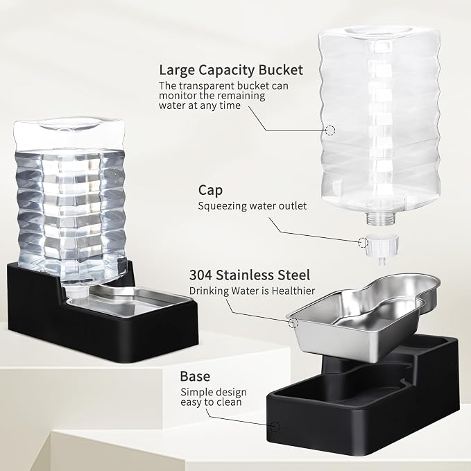 RIZZARI 10L Stainless Steel Gravity Pet Water Dispenser – Leak-Resistant Auto-Refill Waterer with Easy-Clean No-Filter Design for Medium & Large Dogs, Ideal for Homes & Offices