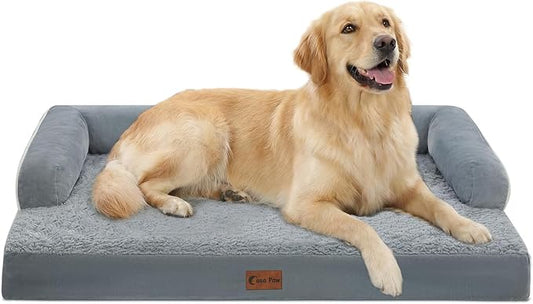Orthopedic Dog Beds for Large Medium Sized Dogs, Waterproof Egg Crate Foam Large Dog Couch Beds with Comfy Bolster 36x27Inch, Washable Pet Beds with Removable Cover, Grey