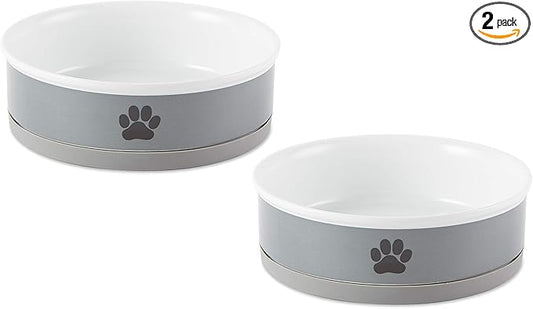 Bone Dry Ceramic Bone & Paw Pet Collection, Dishwasher Safe, Large Bowl, 7.5x2.4, Gray, 2 Count