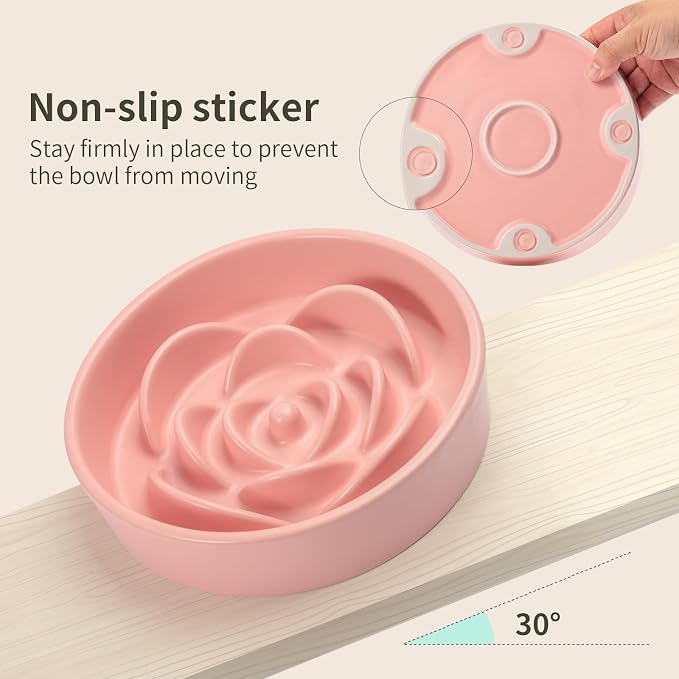Pink Ceramic Dog Bowl Slow Feeder for Medium and Large Breed,1.5 Cup 8.26 in Slow Feeding Bowl,Puzzle Dog Food Bowl for Fast Eater,Maze Dish for Fast Eater
