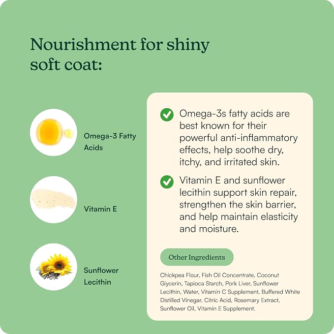 Reggie Skin & Coat Supplements for Dogs | Omega-3 Fish Oil & Vitamin E for Itchy Skin Relief, Shedding & Shiny Coat | Natural Dog Skin & Coat Chews | Vet-Approved & Made in USA | 60 Soft Chews