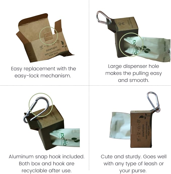 Pawtria Certified Home Compostable Dog Poop Bags (240) + Paper Dispenser, Poop Bags for Dogs, Cat Litter, Vegetable Starches, Dog Waste Bags, Leakproof, Easy to Open, Give Back