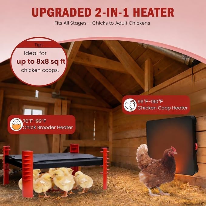 150W Chick Brooder Heater Plate, 2-in-1 Adjustable Radiant Brooder Plate for Chicks & Poultry, Smart Thermostat, 16"x11", Safe & Energy Saving, Ideal for Brooders & Small Chicken Coops