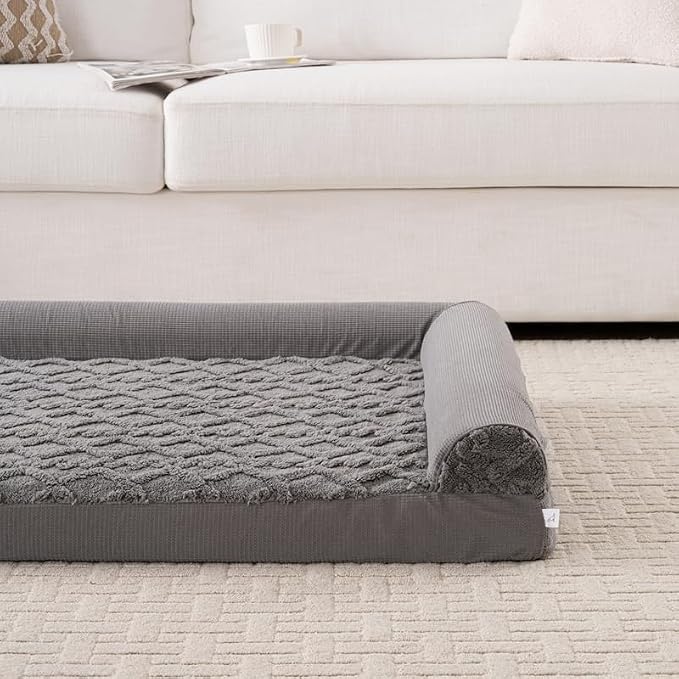 Dog Bed, U-Shaped Couch-Style Pet Bed with Waterproof Cover, Removable Washable Cover, for All Dog and Cat Breeds (Dark Gray, 48" x 35" x 6.5")