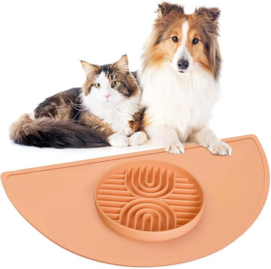 Slow Feeder Dogs Bowls with Mat, Silicone Dog Feeding Bowls with Suction Cup, Slow Eating Dog Food Bowl for Small to Medium Dogs, Non-Slip and Anti-Choking Design, Easy Clean (Terracotta)