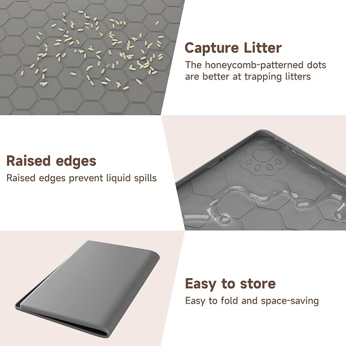 Cat Mat for Litter Box, 40" X 28" Large Silicone Cat Litter Trapping Mat, Waterproof Kitty Litter Mat, Urine-Proof, Easy to Clean, Non-Slip Kitty Scratch Pad for Floor(Gray)