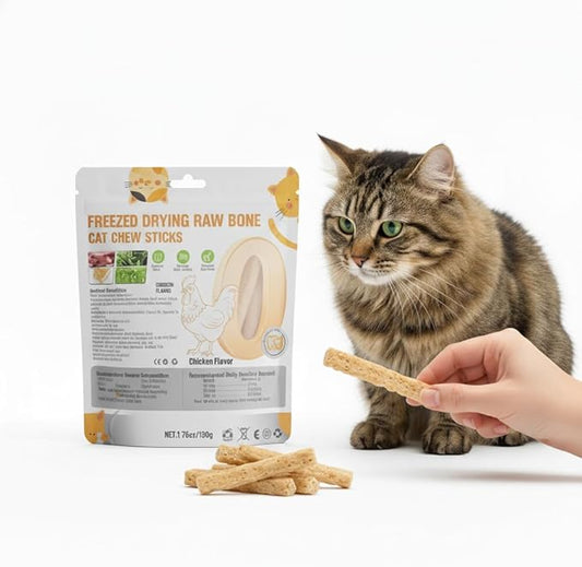 Freeze-Dried Cat Dental Treats Chicken Flavor, 100g Cat Chew Sticks to Freshen Breath & Control Tartar, Dental Care Snacks for Adult Cats & Kittens
