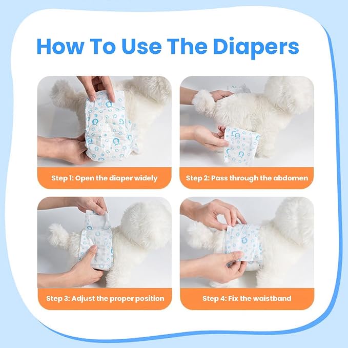 90 Count Dog Diapers Male, Disposable Small Male Dog Wraps Super Absorbent Puppy Doggie Diapers for Heat Excitable Urination Incontinence Waist 11-16.5 inch Small Dog - Blue