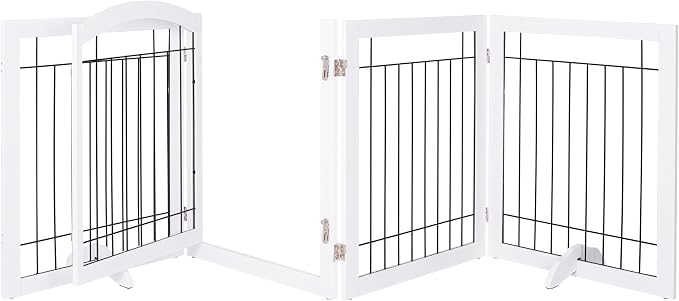 SPIRICH 96-inch Extra Wide 30-inches Tall Dog Gate with Door Walk Through, Freestanding Wire Pet Gate for The House, Doorway, Stairs, Pet Puppy Safety Fence, Support Feet Included (White)