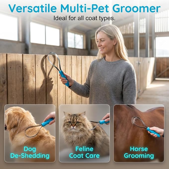 Deshedding Pet Grooming Loop, Dual-Sided Stainless Steel Shedding Blade, Ergonomic Anti-Slip Handle, Pet Pro Grooming Tool for Dogs, Cats & Large Animals (3)