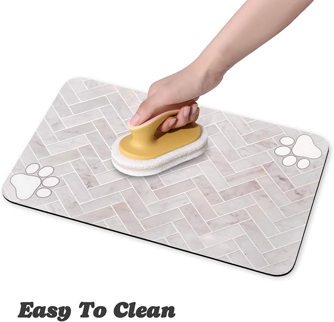 Dog Food Mats,Cat Absorbent Water Bowl Feeding Mats Pet Placemats for Food and Water White Wood Grain 17 * 30 inch