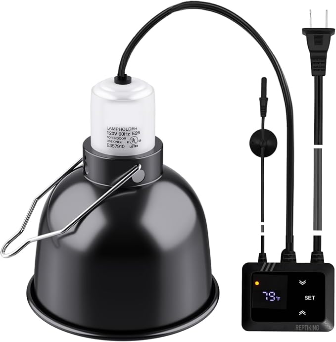 Reptile 5.5'' Light Fixture with PID Thermostat – Digital Dimming Thermostat, Ceramic Socket, Temperature Control for Reptile Heat Lamp Bulb & Ceramic Heat Emitter