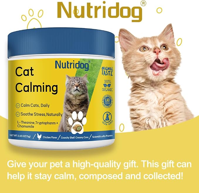 Cat Calming Treats 150 Count – L-Theanine 60mg + Tryptophan & Chamomile for Anxiety, Stress & Aggression Relief, Dual-Texture Chicken Flavor, All Breeds & Ages