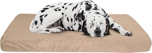 PETMAKER Orthopedic 2-Layer Memory Foam Dog Bed with Machine Washable Sherpa Top - 46x27, Up to 95lbs (Tan)