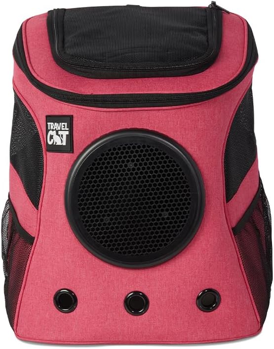 Fat Cat Deep Rose Pink Backpack Carrier with 90s Bandana Collar - Airline Approved Cat Carrier & Retro Accessory