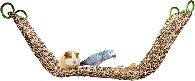 Large Seagrass Mat, Hermit Crab Climbing Toys, Bird Perches for Cage, Rabbit Foraging Mat, Bearded Dragon Hammock, Rat Cage Accessories, Climbing Rope Ladder Chew Toys for Small Animal