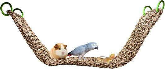Large Seagrass Mat, Hermit Crab Climbing Toys, Bird Perches for Cage, Rabbit Foraging Mat, Bearded Dragon Hammock, Rat Cage Accessories, Climbing Rope Ladder Chew Toys for Small Animal