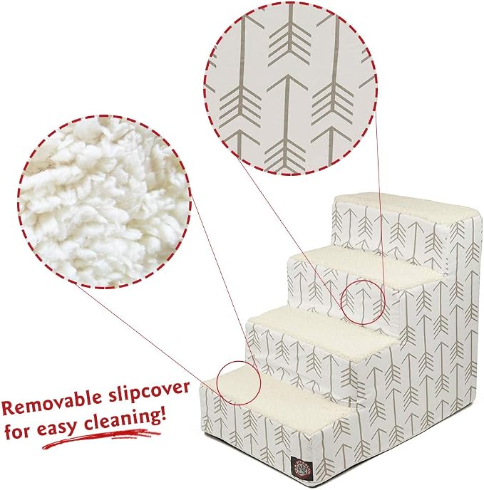 Majestic Pet Portable Pet Stairs | Soft Sherpa Steps Foam Feeling | Steps for Dogs & Cats | Dog & Cat Ramp | Indoor Only | Max Weight: up to 250 Lbs, 4 Step, Arrow White/Neutral Tan