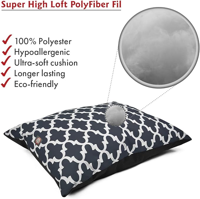 Majestic Pet Rectangle Large Dog Bed Washable – Non Slip Comfy Pet Bed – Dog Crate Bed Super Value Pillow Dog Bed – Dog Kennel Bed for Sleeping - Dog Bed Large Breed 46 x 35 Inch – Trellis Navy
