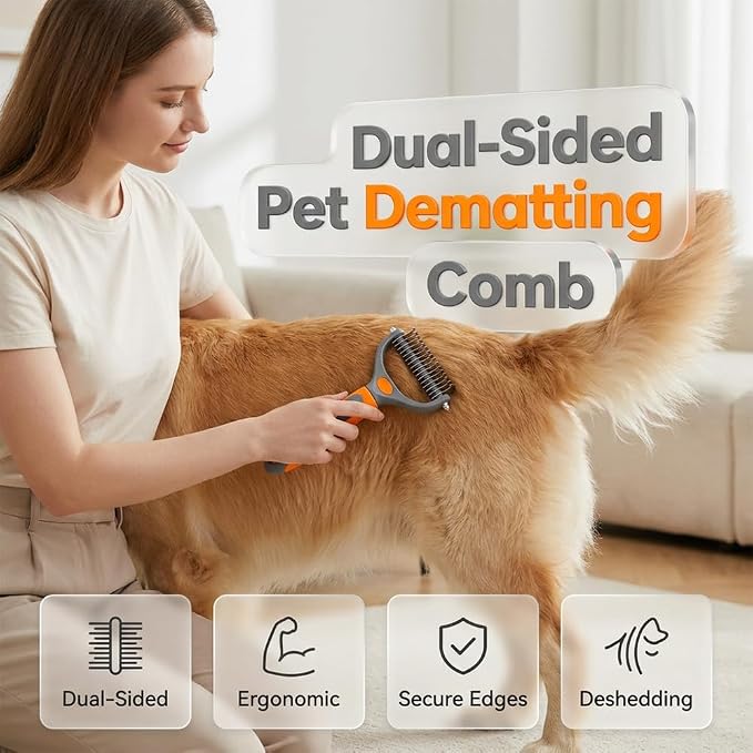 Pet Pro Grooming Tool, Deshedding Dog Brush, Double Sided Deshedding Brush for Dogs & Cats, Undercoat Rake and Dematting Comb for Removing Loose Hair (Green)