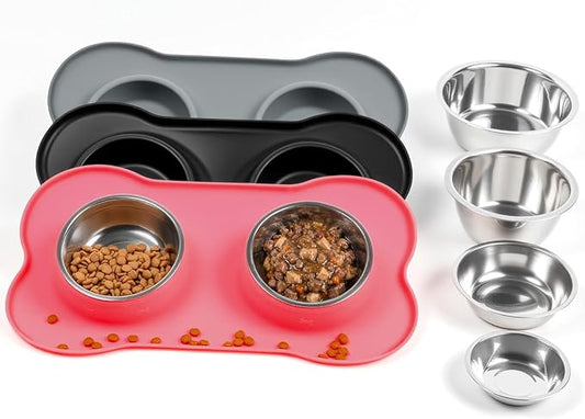 Conlun Stainless Steel Dog Bowls with Non-Slip Silicone Mat, Spill Proof Food & Water Bowls Set, Easy Clean Puppy Food Dish, Dishwasher Safe, Suitable for Dogs Cats Pet Under 20lbs, Small, Pink