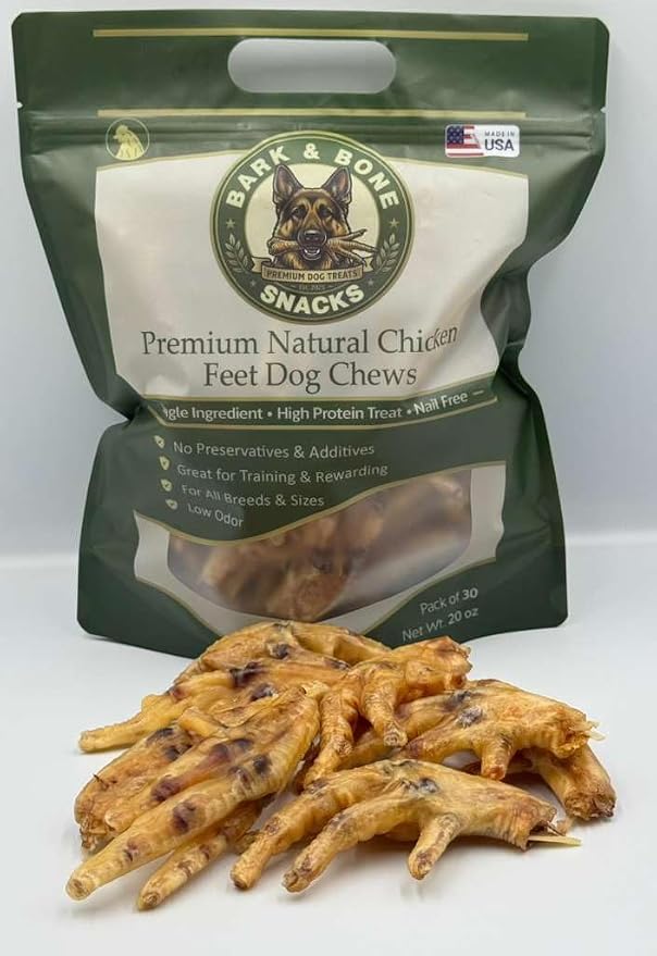 Bark & Bone Snacks Nail Free Premium Natural Chicken Feet for Dog's Treat | Single Ingredient, High Protein, 30 Count, 20 oz