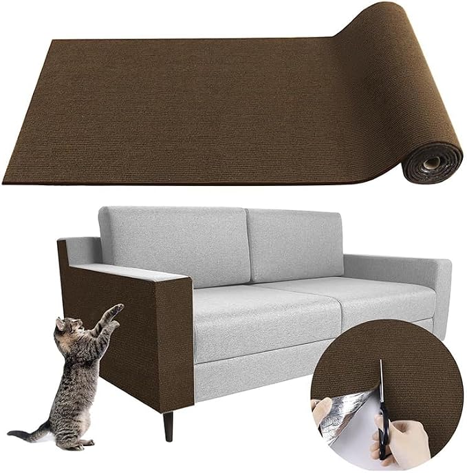 Cat Scratching Mat, Furniture Protector, Self-Adhesive (Nails Included in The Package) (Brown, 15.7 x 78.7 inch)