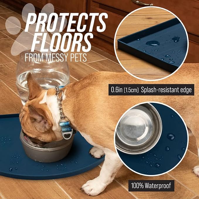 Leash Boss Fountain Mat, Silicone Water Mat Designed for Pet Fountains, Dog Gravity Water Bowls, Mats for Automatic Dispensing Cat Feeders up to 14" Diameter (Large- 26 x 25 Inches, Grey)