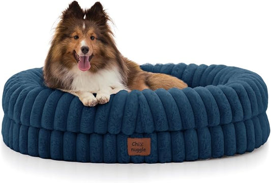 ChiXnuggle Orthopedic Dog Bed for Medium Dogs, Waterproof Faux Rabbit Fur Dog Couch with Egg Crate Foam Support and Washable Removable Cover, Bolster Pet Sofa with Non-Slip Bottom, 30x24x7, Navy