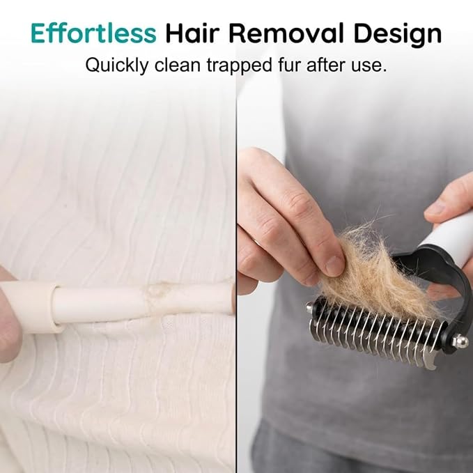 Double Sided Dematting Comb for Cats & Dogs, 2026 Upgrade Undercoat Rake Deshedding Grooming Tool, Multi-Functional Pet Detangling Comb, Double Sided Lint Remover Comb with Lint Roller (black)