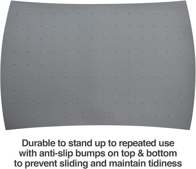 PetFusion Large WATERPROOF Pet Food Mat (24x16). FDA Grade Silicone [superior hygiene, non-toxic, multiple sizes] For dogs or cats, Gray