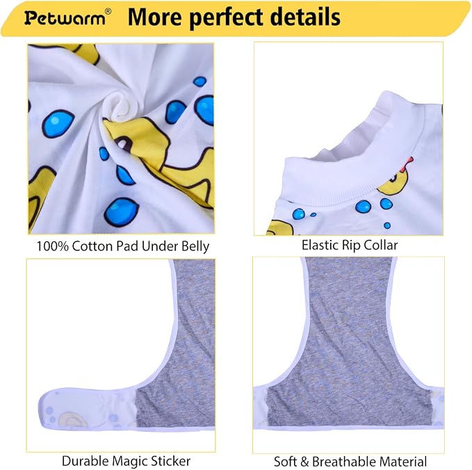 PetWarm Dog Recovery Suit, Shirts for Dogs, Recovery Suit for Female Male Dogs, Dog Bodysuit for Abdominal Affected Areas Sensitive Skin Areas Substitute E-Collar and Cone, Duck Pattern, White, L